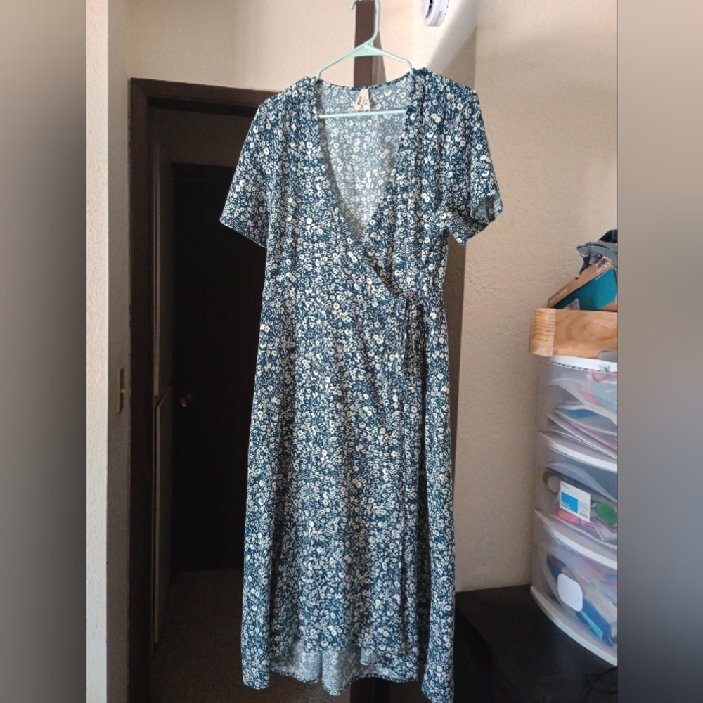 Pact Asymmetrical Dress in Blue Floral